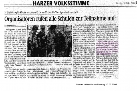 Harzer Volksstimme Montag 10 03 2008